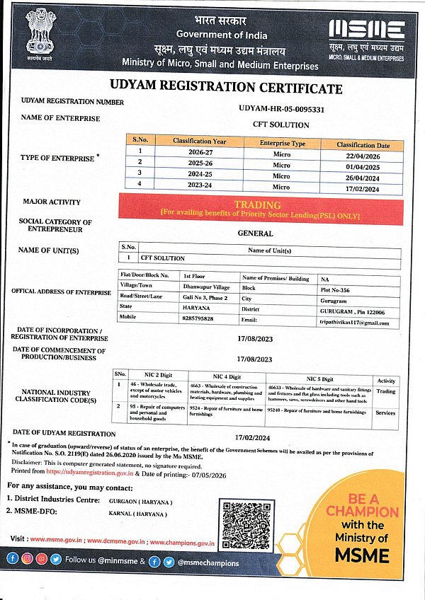Certificate 3 - CFT Solutions